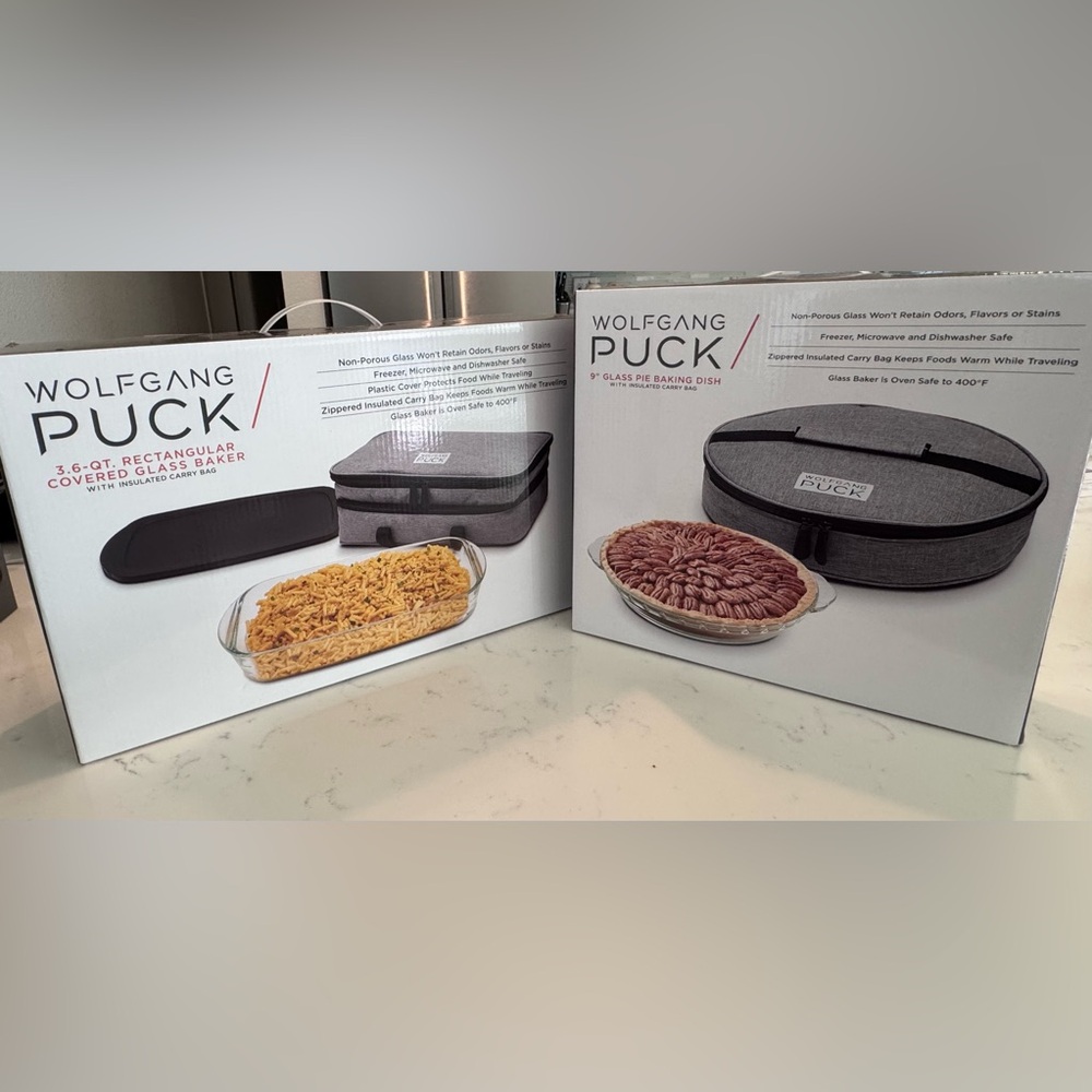 ***NEW Wolfgang Puck 3.6 qt Rectangular Glass Baker & 9” Glass Pie Baking Dish